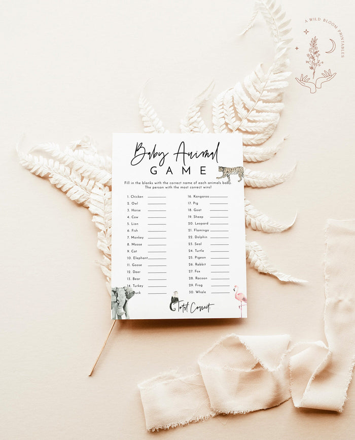 Baby Animal Game | Minimalist Baby Shower Game