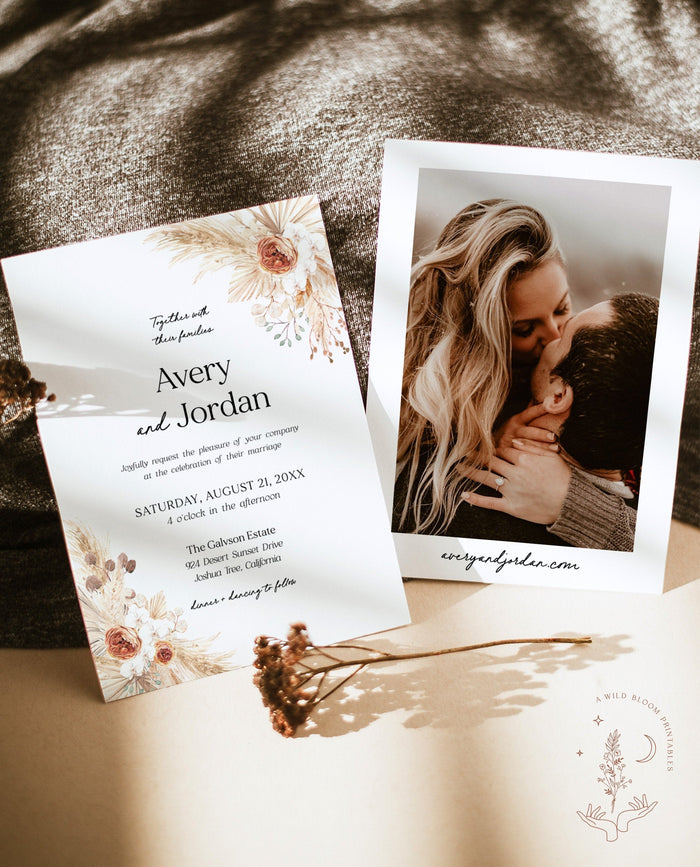 Pampas Grass Wedding Invitation | Minimalist Wedding Invite