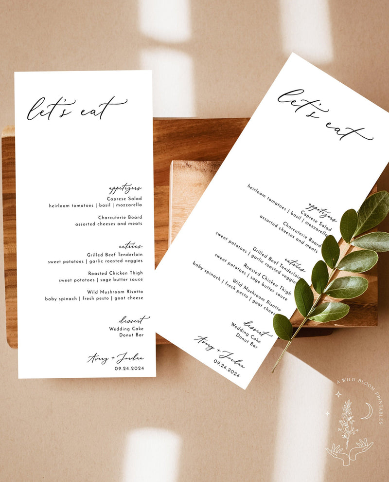 Minimalist Wedding Menu Template | Modern Wedding Menu 