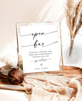 Minimalist Open Bar Sign | Modern Minimalist Wedding Sign