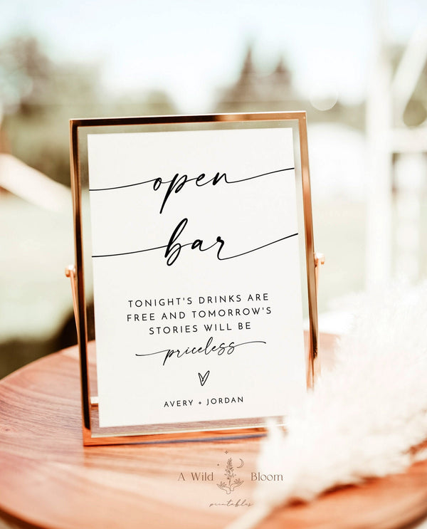 Minimalist Open Bar Sign | Modern Minimalist Wedding Sign 