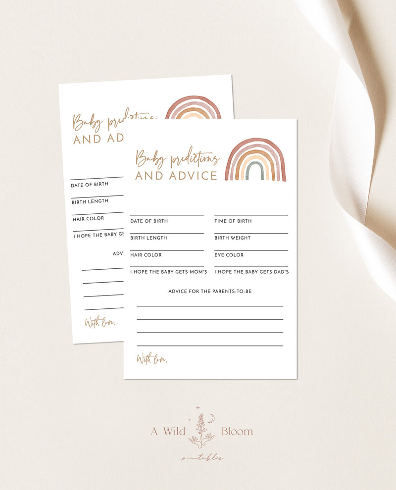 Rainbow Baby Shower Advice and Predictions Card | Gender Neutral Baby Shower Game 