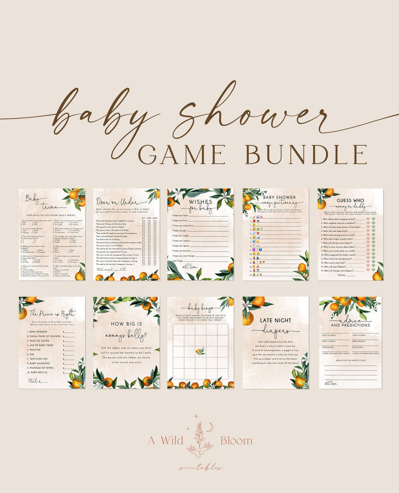 cutie-baby-shower-game-bundle-citrus-baby-shower-wild-bloom-design-studio for Free Printable A Little Cutie Is On The Way Cutie Baby Shower Game Bundle | Citrus Baby Shower – Wild Bloom Design Studio for Free Printable A Little Cutie Is On The Way