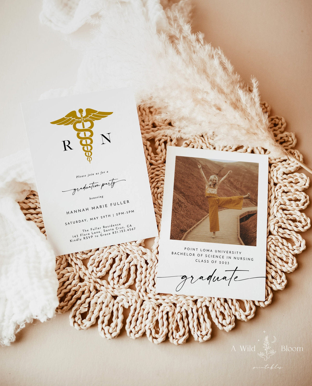 Nurse Graduation Party Invite Template | Minimalist RN Graduation Announcement