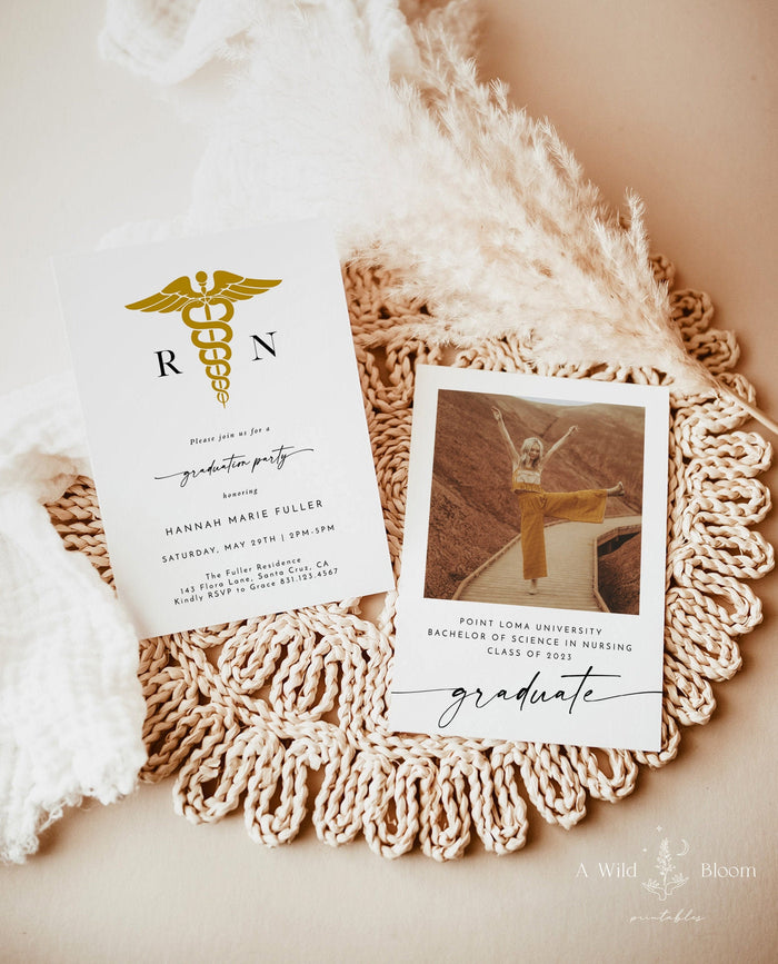 Nurse Graduation Party Invite Template | Minimalist RN Graduation Announcement
