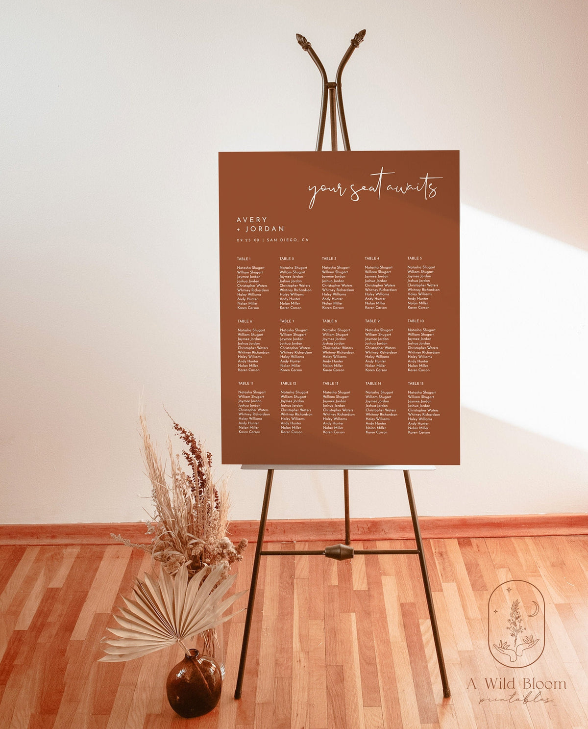 Terracotta Wedding Seating Chart | Burnt Orange Seating Chart