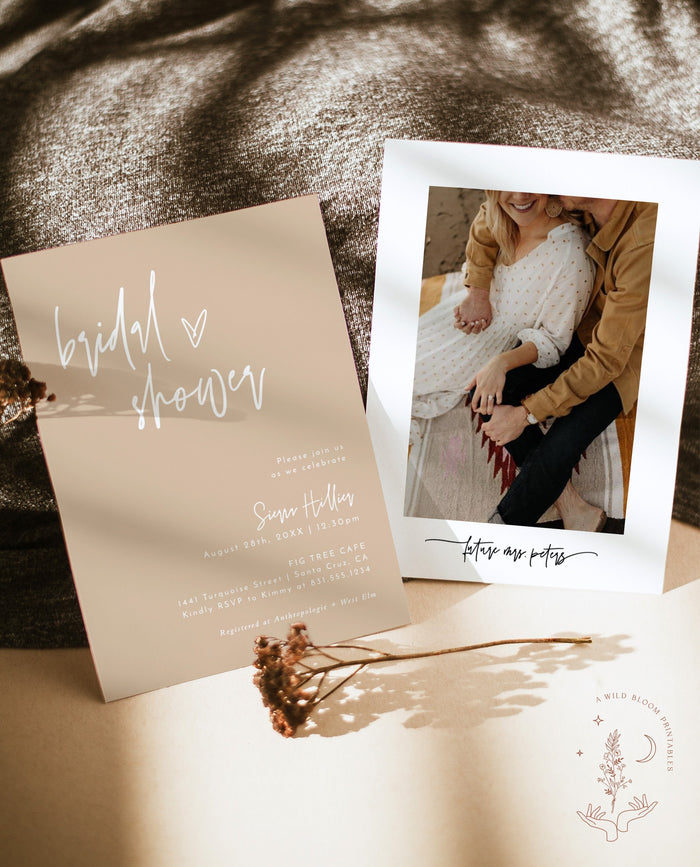 Minimalist Bridal Shower Invitation | Boho Beige Bridal Shower Invite
