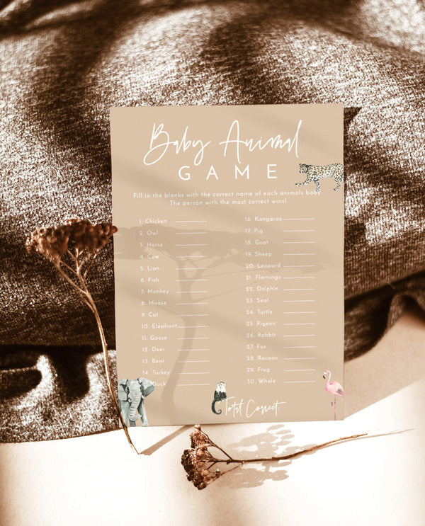 Baby Animal Game | Minimalist Baby Shower Game 