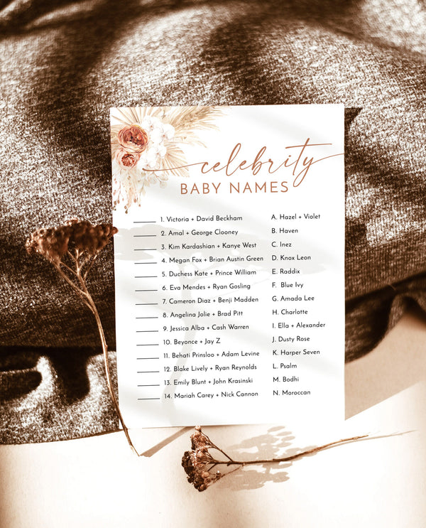 Celebrity Baby Names Game | Pampas Grass Baby Shower Game 