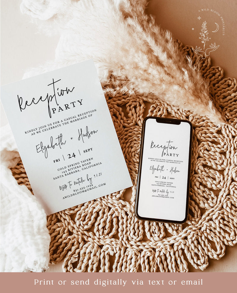 Wedding Reception Party Invite | Minimalist Wedding Reception Invite 