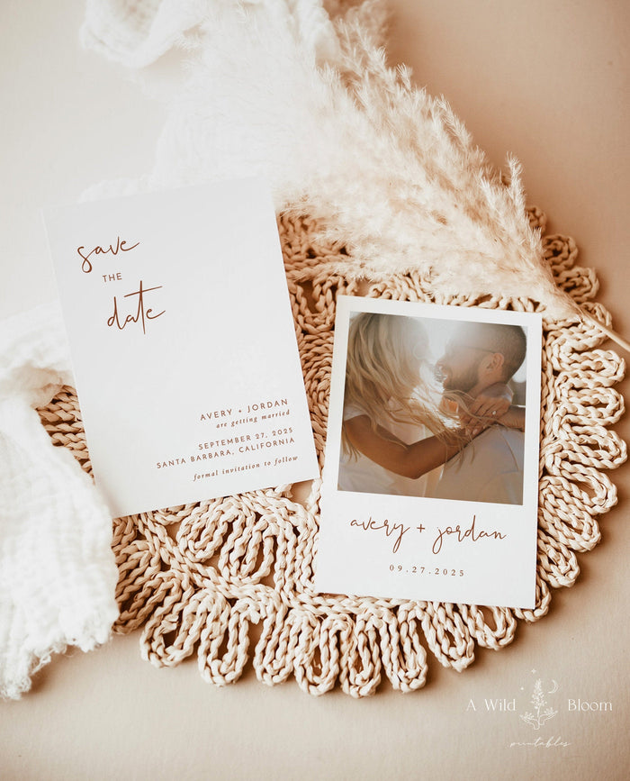 Terracotta Photo Save the Date Template | Minimalist Save the Date Template