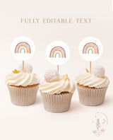 Rainbow Cupcake Toppers | Boho Rainbow Baby Shower 