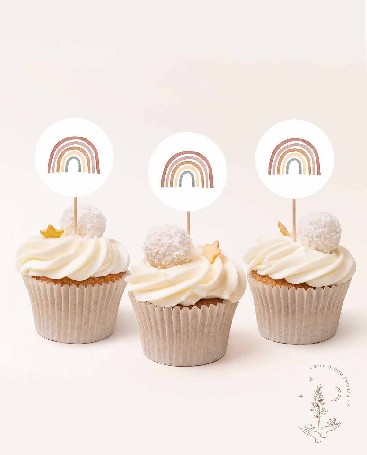 Rainbow Cupcake Toppers | Boho Rainbow Baby Shower
