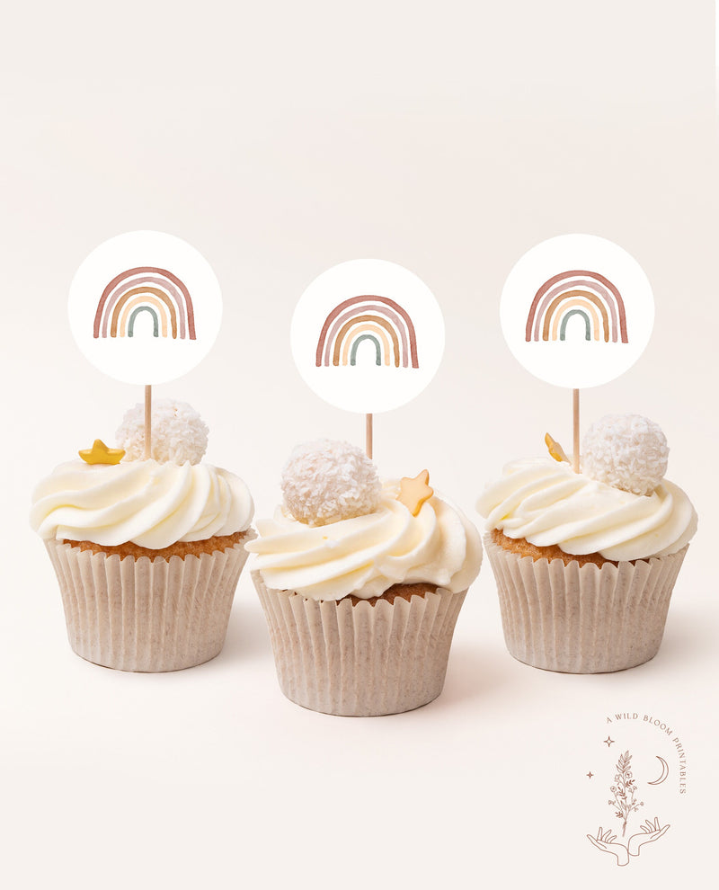 Rainbow Cupcake Toppers | Boho Rainbow Baby Shower 