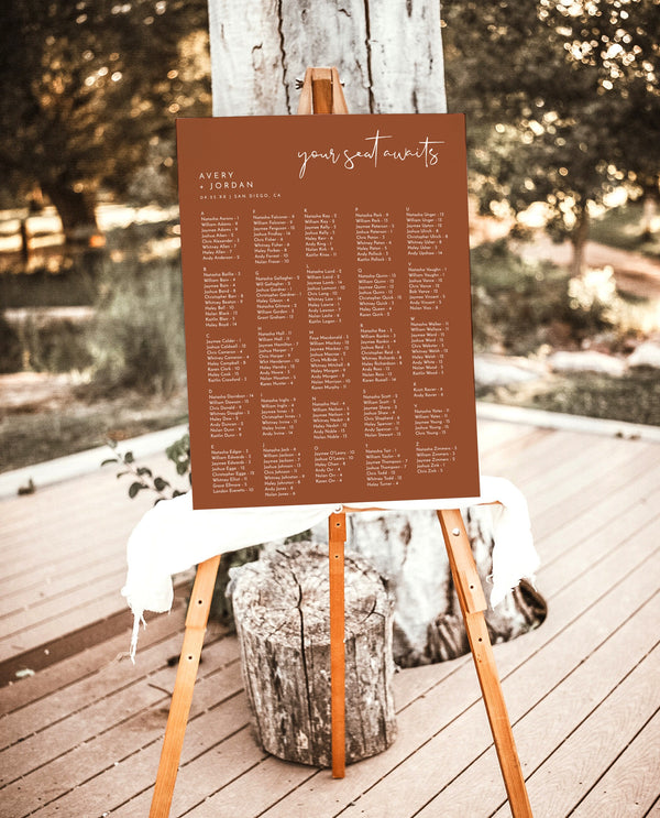 Alphabetical Seating Chart | Terracotta Wedding Seating Chart 