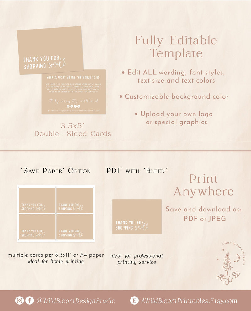 Boho Small Business Thank You Card | Editable Thank You Card Template 