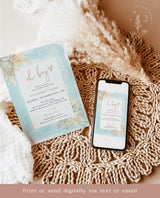 Pampas Grass Baby Shower Invitation | Blue Baby Boy Shower Invite