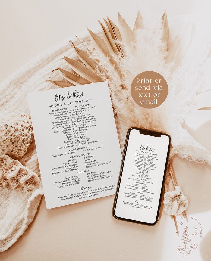 Wedding Party Timeline | Printable Wedding Day Schedule