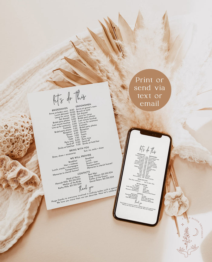 Wedding Party Timeline | Bridal Party Itinerary