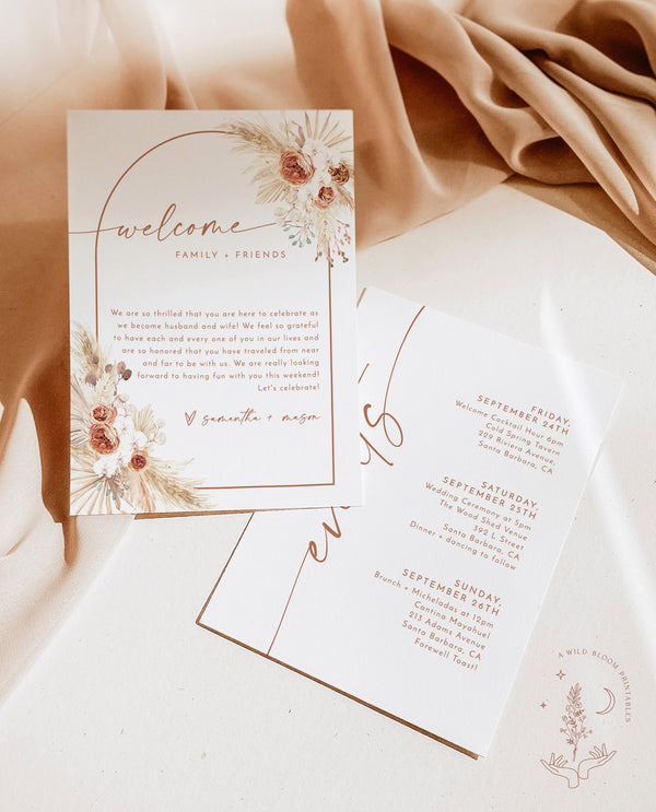 Boho Minimalist Wedding Events Card | Terracotta Wedding Events 