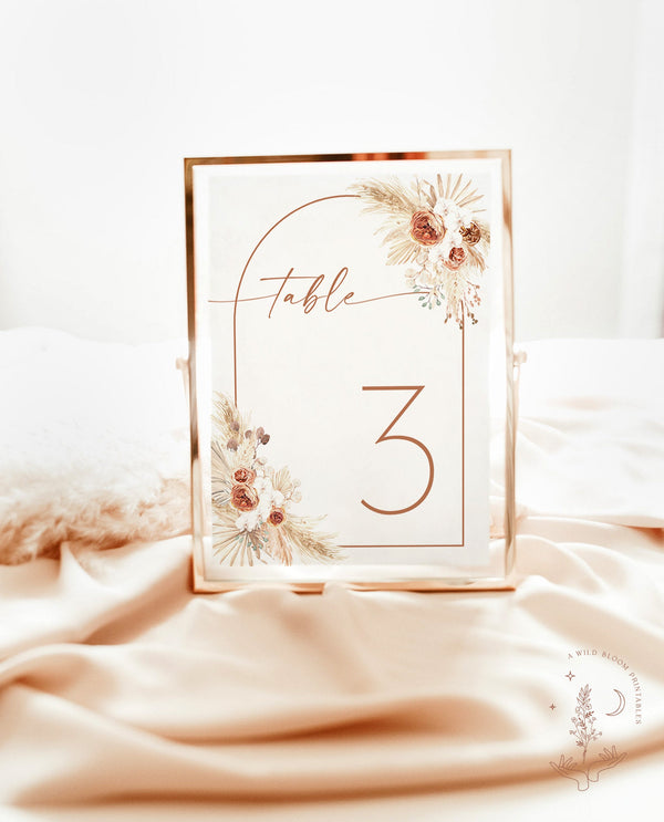 Pampas Grass Wedding Table Numbers | Modern Minimalist Table Numbers 