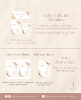 Pampas Grass Seating Chart Card Template | Editable Wedding Seat Cards 