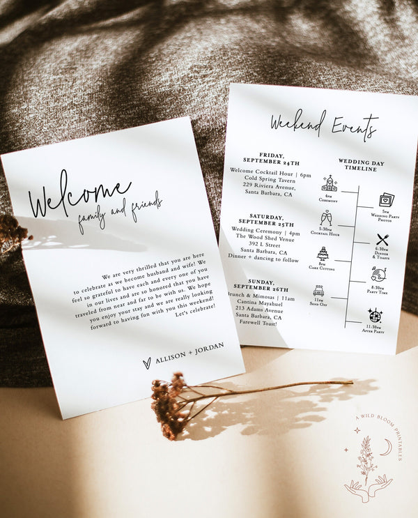 Minimalist Wedding Events Card | Wedding Itinerary Template 