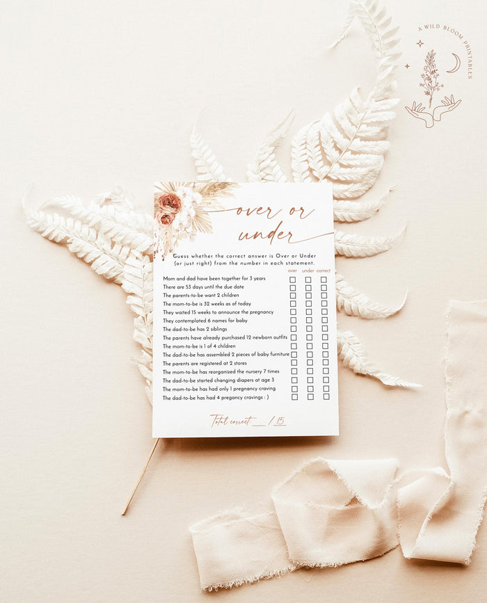 Over or Under Baby Shower Game | Boho Baby Shower