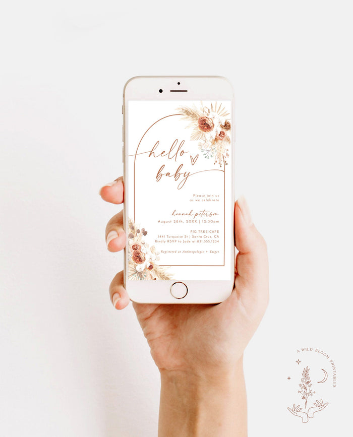Digital Pampas Grass Baby Shower Invite | Boho Girl Baby Shower