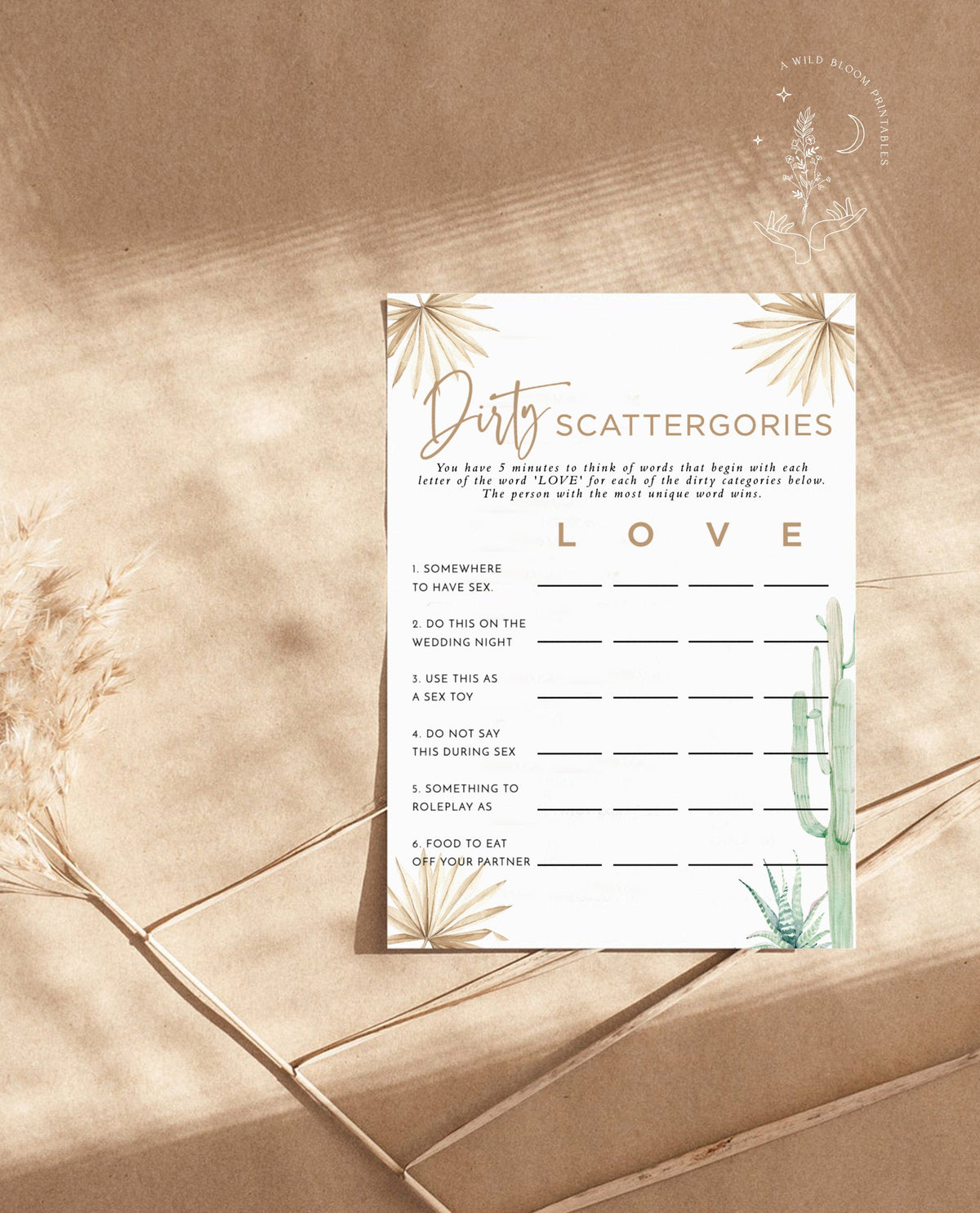 Bachelorette Party Game | Dirty Scattergories Bachelorette Game