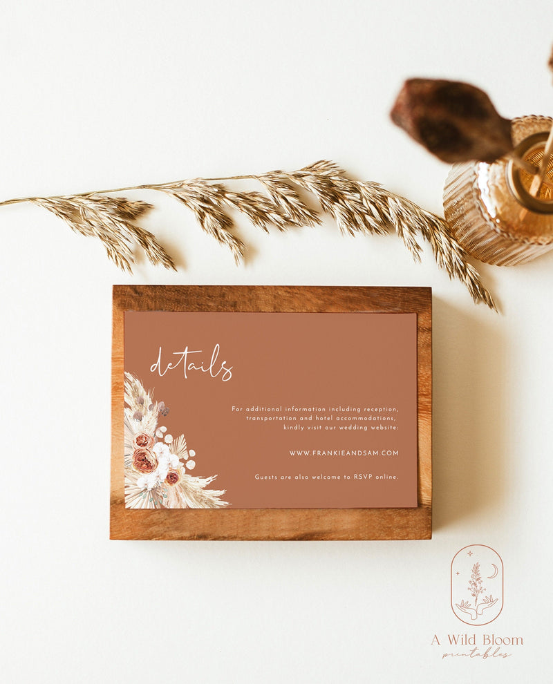 Terracotta Details Card | Minimalist Wedding Invite Insert 