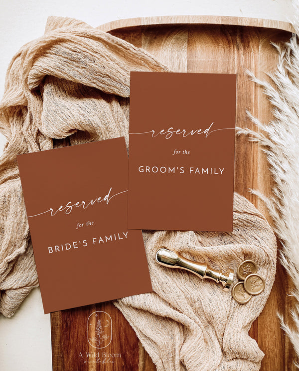 Wedding Reserved Signs | Minimalist Reserved Cards 
