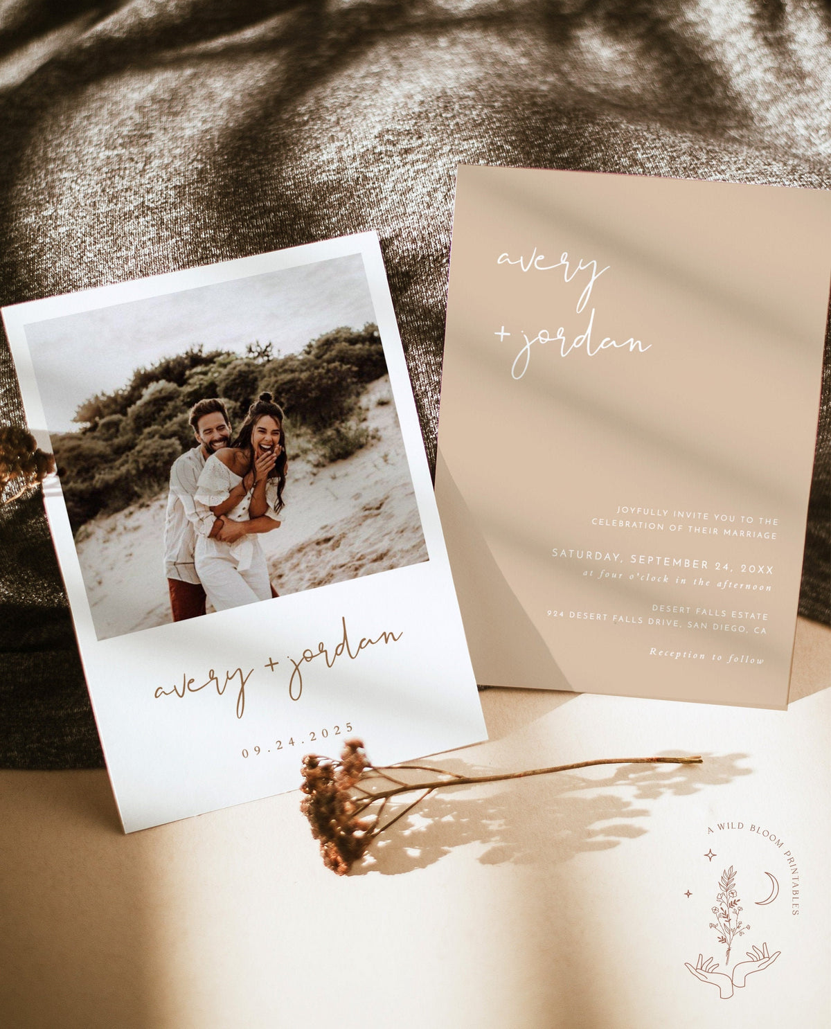 Minimalist Wedding Invitation Template | Modern Beige Wedding Invite