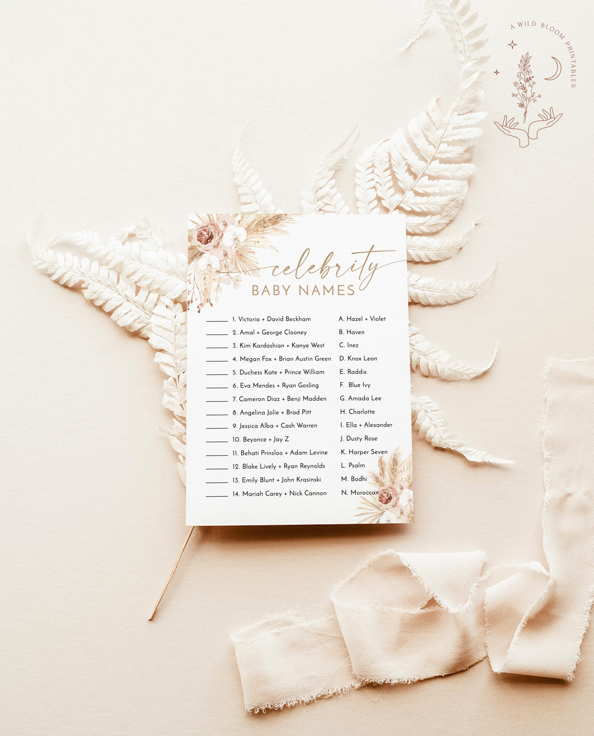 Celebrity Baby Names Game | Pampas Grass Baby Shower Game