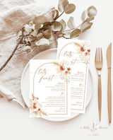 Pampas Grass Wedding Menu Template | Terracotta Wedding Menu