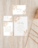 Pampas Grass Baby Shower Invitation | Girl Baby Shower Bundle