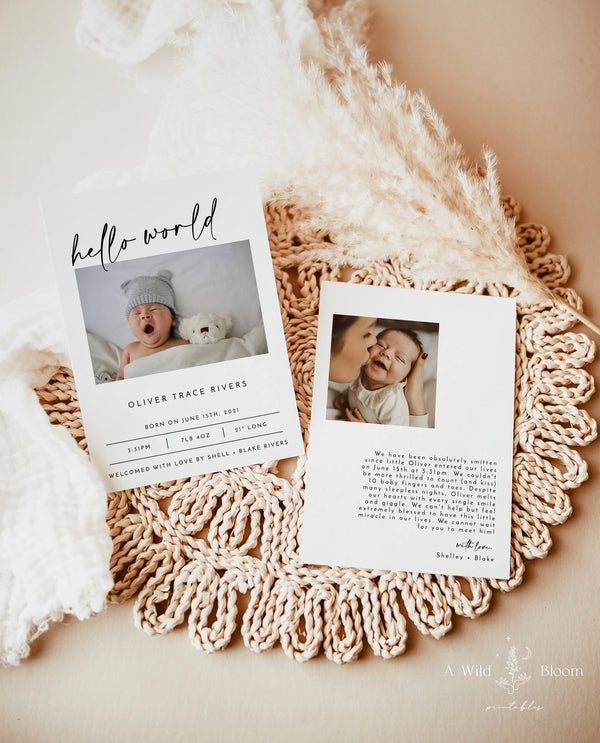 Minimalist Birth Announcement | Photo Baby Announcement Card 