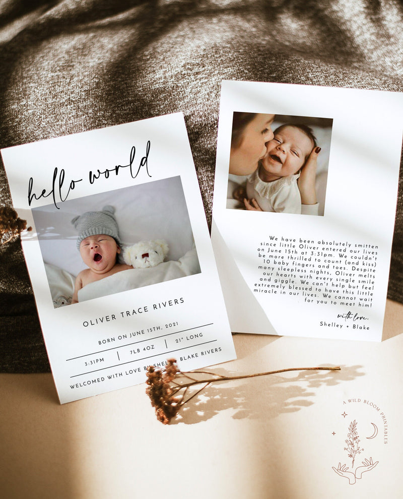 Minimalist Birth Announcement | Photo Baby Announcement Card 