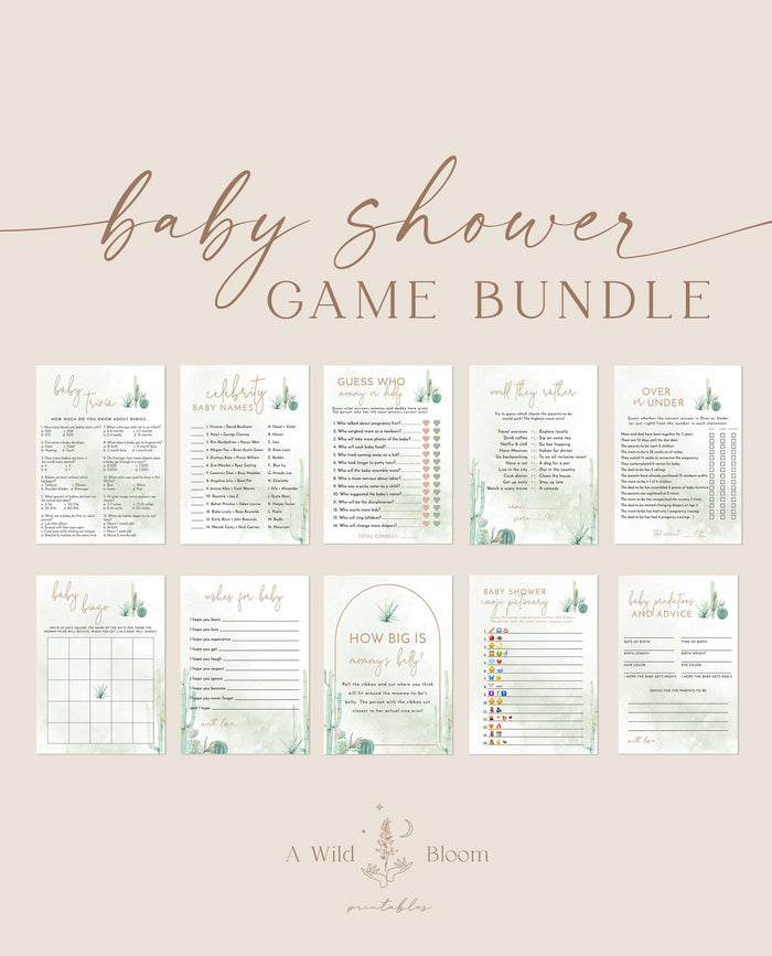Cactus Baby Shower Game Bundle | Let's Fiesta Baby Shower