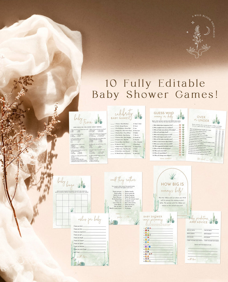 Cactus Baby Shower Game Bundle | Let's Fiesta Baby Shower 