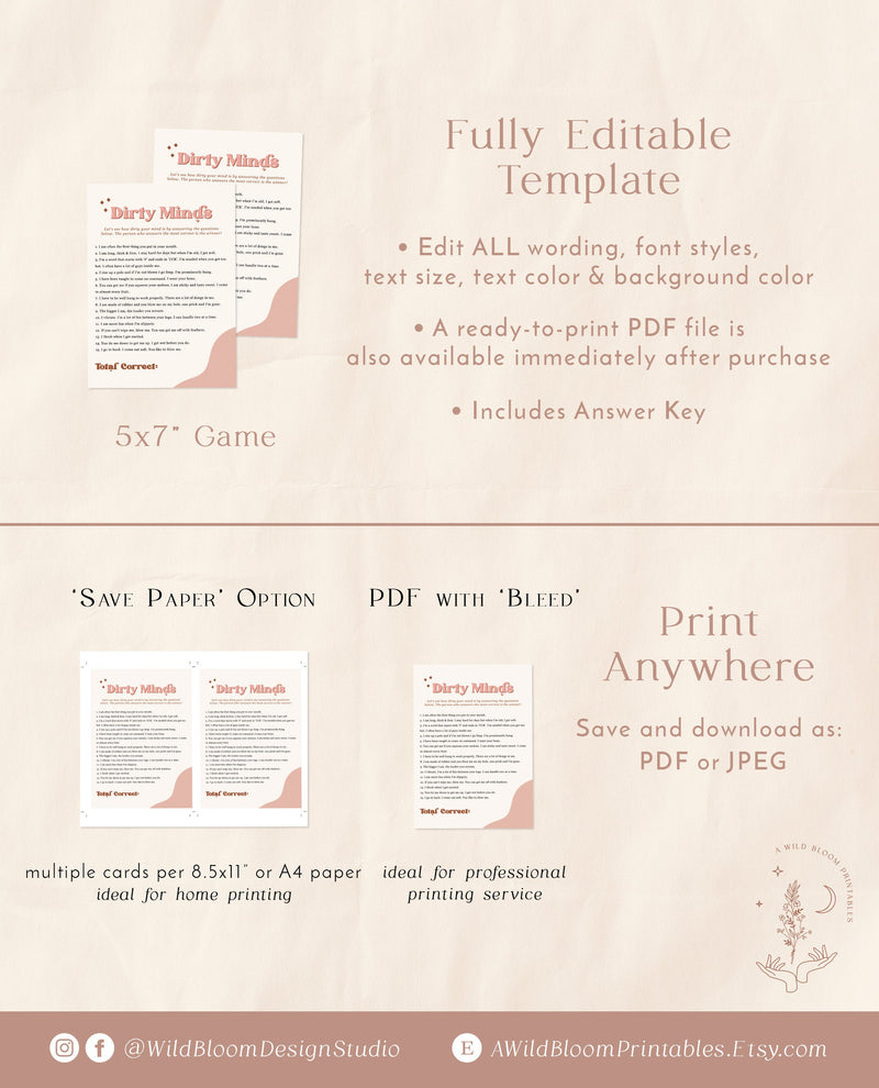 Dirty Minds Bachelorette Game | Dirty Bachelorette Party Game – Wild Bloom Design Studio dirty-minds-bachelorette-game-dirty-bachelorette-party-game-wild-bloom-design-studio