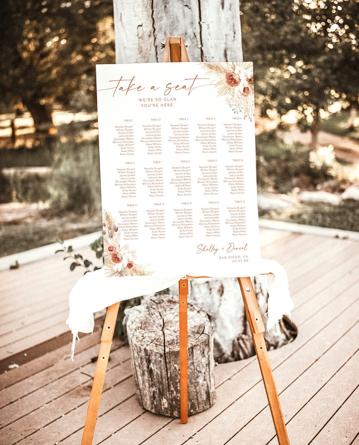 Pampas Grass Seating Chart | Terracotta Wedding Seat Chart