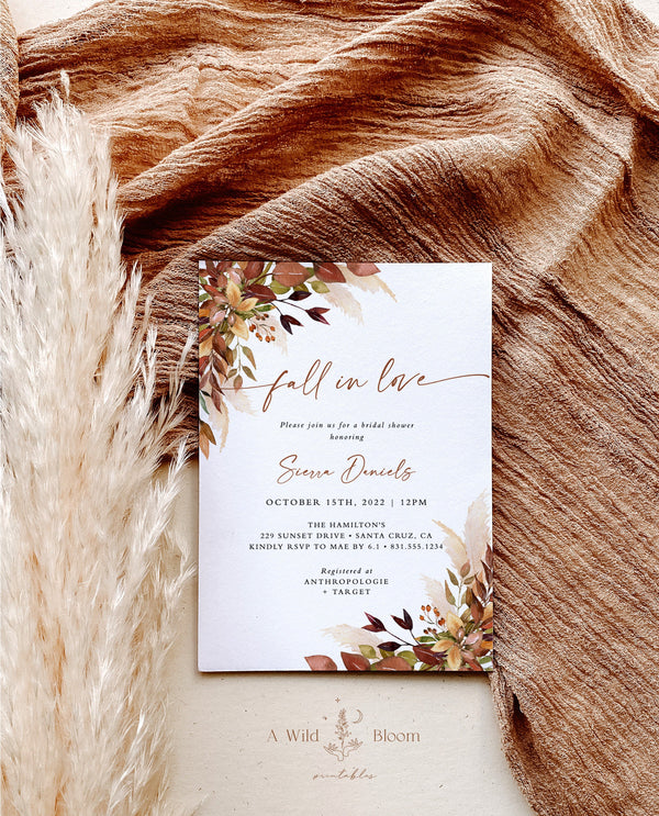 Fall Terracotta Bridal Shower Invite | Fall in Love Invite 