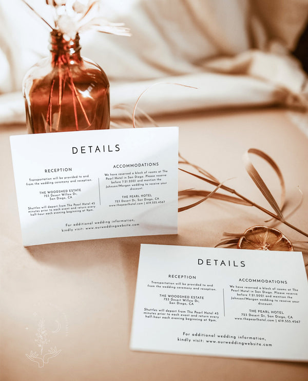 Minimalist Details Card | Modern Wedding Details Card 