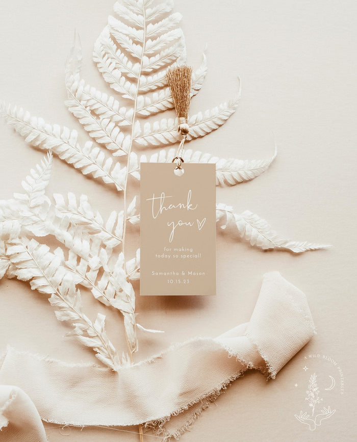 Beige Wedding Favor Tag Template | Boho Wedding Favor Tag