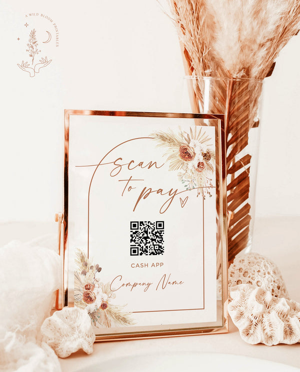 QR Code Sign | Boho Scan to Pay Business Sign 