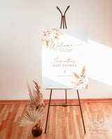 Pampas Grass Baby Shower Welcome Sign | Girl Baby Shower Welcome Sign 