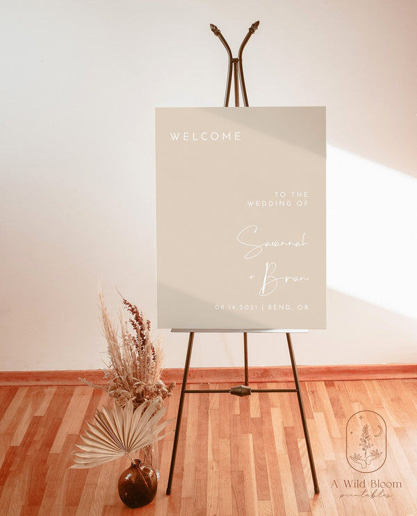 Minimalist Wedding Welcome Sign Template | Beige Welcome Sign 