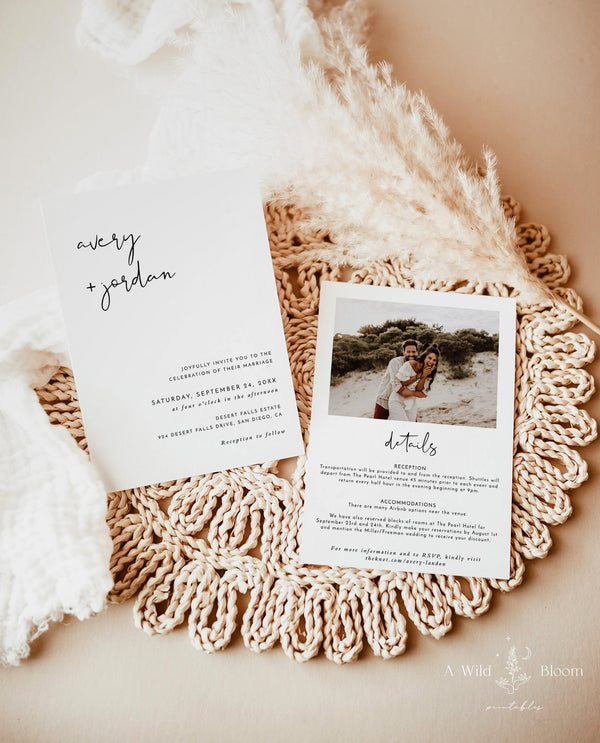 Minimalist Wedding Invitation with Details | Modern Minimalist Wedding Invite 