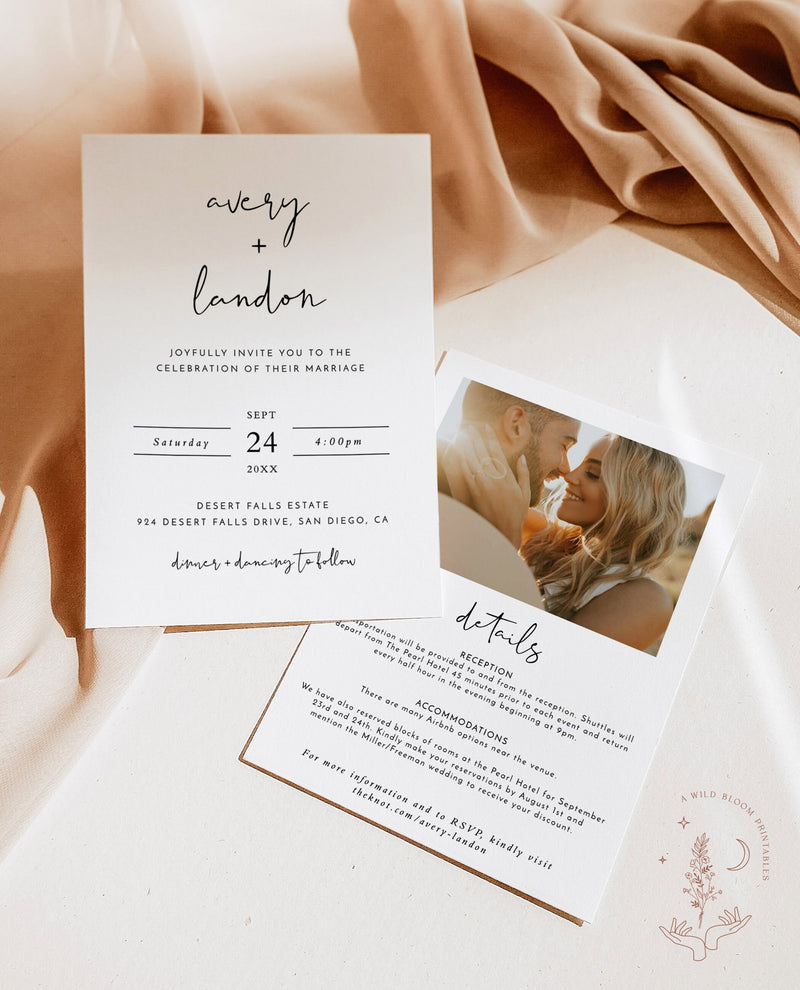 Minimalist Wedding Invitation with Details | Modern Wedding Invite 